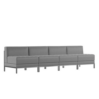 Emma and Oliver 4 pc Gray LeatherSoft Modular Reception Lounge Set - Reception Bench