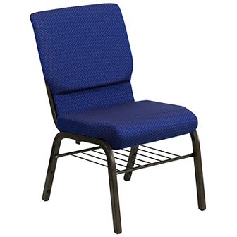 Emma and Oliver Auditorium Chair - 19" Seat - Navy Dot Fabric/Gold Vein Frame - Book Rack