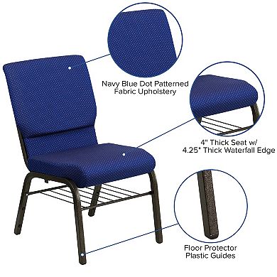 Emma and Oliver Auditorium Chair - 19" Seat - Navy Dot Fabric/Gold Vein Frame - Book Rack