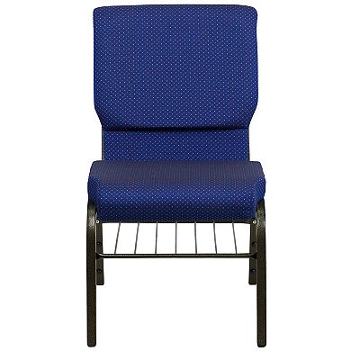 Emma and Oliver Auditorium Chair - 19" Seat - Navy Dot Fabric/Gold Vein Frame - Book Rack