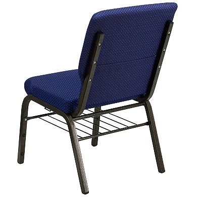 Emma and Oliver Auditorium Chair - 19" Seat - Navy Dot Fabric/Gold Vein Frame - Book Rack