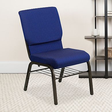 Emma and Oliver Auditorium Chair - 19" Seat - Navy Dot Fabric/Gold Vein Frame - Book Rack