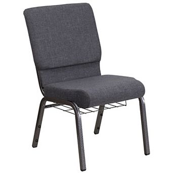 Emma and Oliver Auditorium Chair - 19" Seat - Dark Gray Fabric/Silver Vein Frame - Book Rack