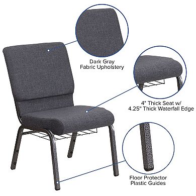 Emma and Oliver Auditorium Chair - 19" Seat - Dark Gray Fabric/Silver Vein Frame - Book Rack