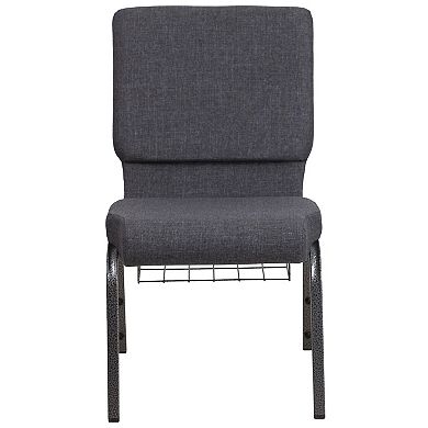 Emma and Oliver Auditorium Chair - 19" Seat - Dark Gray Fabric/Silver Vein Frame - Book Rack