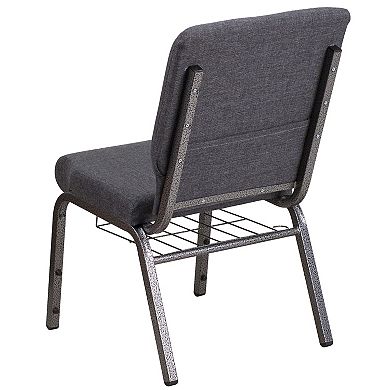 Emma and Oliver Auditorium Chair - 19" Seat - Dark Gray Fabric/Silver Vein Frame - Book Rack