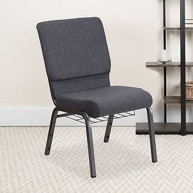 Emma and Oliver Auditorium Chair - 19" Seat - Dark Gray Fabric/Silver Vein Frame - Book Rack