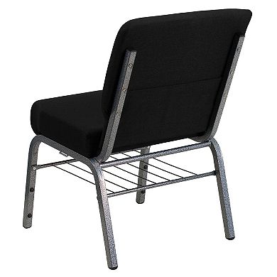 Emma and Oliver Auditorium Chair - Black Fabric/Silver Vein Frame - 21" Seat - Book Rack