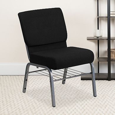 Emma and Oliver Auditorium Chair - Black Fabric/Silver Vein Frame - 21" Seat - Book Rack