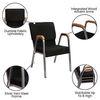 Emma and Oliver 21" Stackable Church Chair with Arms in Burgundy Fabric - Silver Vein Frame