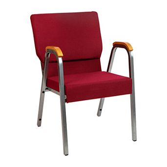 Emma and Oliver 21" Stackable Church Chair with Arms in Burgundy Fabric - Silver Vein Frame
