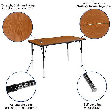 Emma and Oliver 3 Piece 76" Oval Wave Collaborative Grey Adjustable Activity Table Set