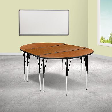 Emma and Oliver 3 Piece 76" Oval Wave Collaborative Grey Adjustable Activity Table Set