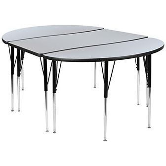 Emma and Oliver 3 pc 76" Oval Wave Collaborative Grey Adjustable Activity Table Set