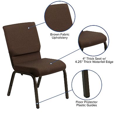 Emma and Oliver Stacking Auditorium Chair with 19" Seat - Brown Fabric/Gold Vein Frame
