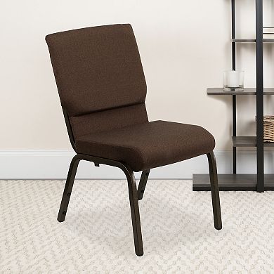 Emma and Oliver Stacking Auditorium Chair with 19" Seat - Brown Fabric/Gold Vein Frame