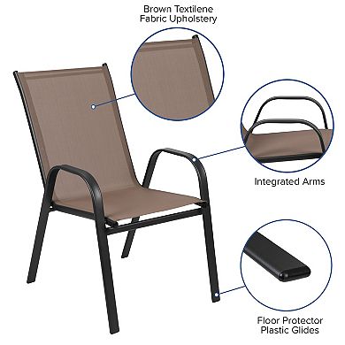 Emma and Oliver 5 Pack. Outdoor Stack Chair with Flex Comfort Material and Metal Frame