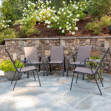 Emma and Oliver 5 Pack Navy Outdoor Stack Chair with Flex Comfort Material - Patio Stack Chair