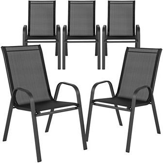 Emma and Oliver 5 Pack Navy Outdoor Stack Chair with Flex Comfort Material - Patio Stack Chair