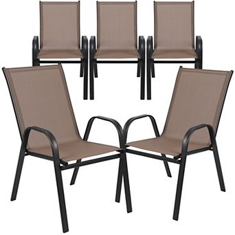 Emma and Oliver 5 Pack Navy Outdoor Stack Chair with Flex Comfort Material - Patio Stack Chair