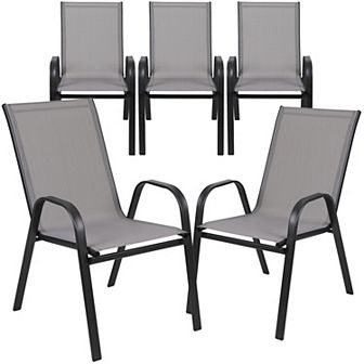Emma and Oliver 5 Pack Navy Outdoor Stack Chair with Flex Comfort Material - Patio Stack Chair