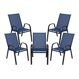 Emma and Oliver 5 Pack Navy Outdoor Stack Chair with Flex Comfort Material - Patio Stack Chair