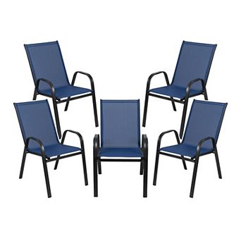 Emma and Oliver 5 Pack Navy Outdoor Stack Chair with Flex Comfort Material - Patio Stack Chair