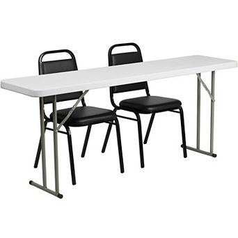 Emma and Oliver 6-Foot Plastic Folding Training Table Set with 2 Trapezoidal Back Stack Chairs