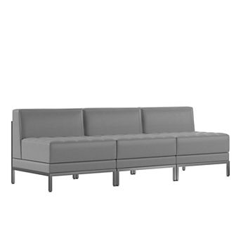 Emma and Oliver 3 pc Gray LeatherSoft Modular Reception Lounge Set - Reception Bench