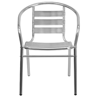 Emma and Oliver Aluminum Indoor-Outdoor Stack Chair with Triple Slat Back and Arms