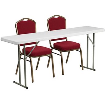 Emma and Oliver 6-Foot Plastic Folding Training Table Set with 2 Crown Back Stack Chairs