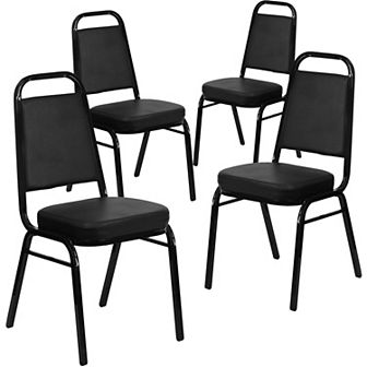 Emma and Oliver 4 Pack Trapezoid Banquet Stack Chair, 2.5" Seat - Gray Fabric/Silver Vein Frame