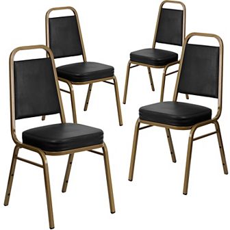 Emma and Oliver 4 Pack Trapezoid Banquet Stack Chair, 2.5" Seat - Gray Fabric/Silver Vein Frame
