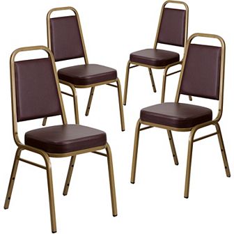 Emma and Oliver 4 Pack Trapezoid Banquet Stack Chair, 2.5" Seat - Gray Fabric/Silver Vein Frame