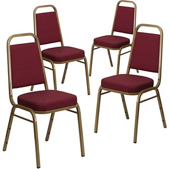 Emma and Oliver 4 Pack Trapezoid Banquet Stack Chair, 2.5" Seat - Gray Fabric/Silver Vein Frame