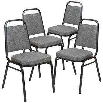 Emma and Oliver 4 Pack Trapezoid Banquet Stack Chair, 2.5" Seat - Gray Fabric/Silver Vein Frame