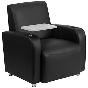 Emma and Oliver Black LeatherSoft Tablet Arm Chair, Chrome Legs and Cup Holder