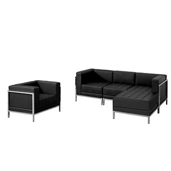 Emma and Oliver Black LeatherSoft Sectional & Chair, 5 pc