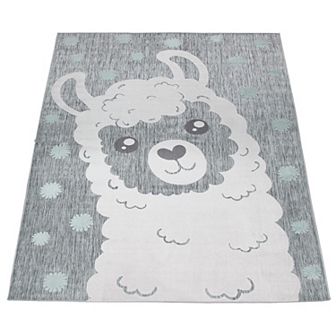 Kids Rug Llama Motif with Contour Cut in Mottled Grey