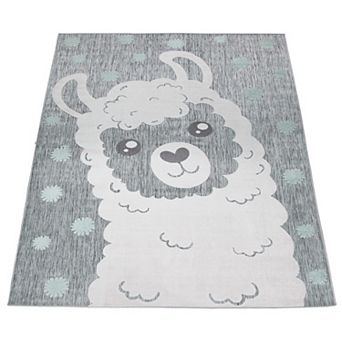 Kids Rug Llama Motif with Contour Cut in Mottled Grey
