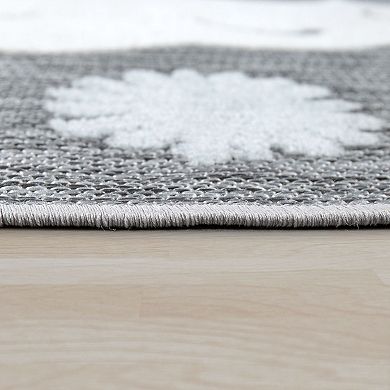 Kids Rug Llama Motif with Contour Cut in Mottled Grey