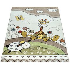 Paco Home Kids Rug for Nursery with Jungle Animals in Green, Size: 3'11 x  5'7