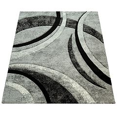 Paco Home Red Black White Area Rug with Contour Cut and Modern Wave Pattern, Size: 6'7 x 9'6