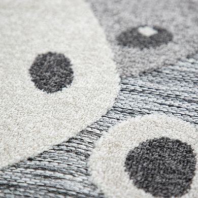 Round Kids Rug Cute Zoo Animals Play-Mat Carved in Mottled Grey