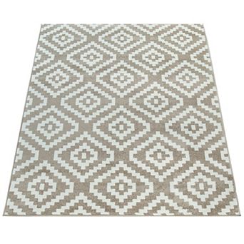 Modern Low-Pile Rug Geometric Moroccan Design in Pastel Colors