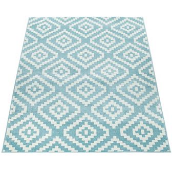 Modern Low-Pile Rug Geometric Moroccan Design in Pastel Colors