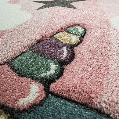 Kids Rug for with Baby Unicorn Motif in Pink Pastel