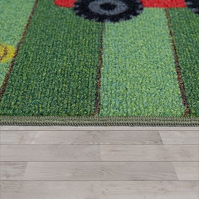 Kids Play Mat Rug Happy Horse Farm for Playroom in Green