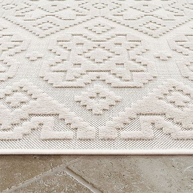 Stylish Outdoor Rug Marrakesh Diamond Pattern with High-Low Effect