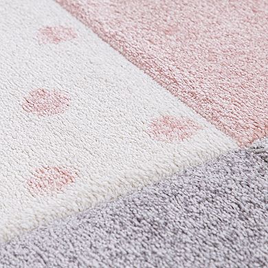 Kids Rug Checkered with Rainbows & Hearts in Pink White